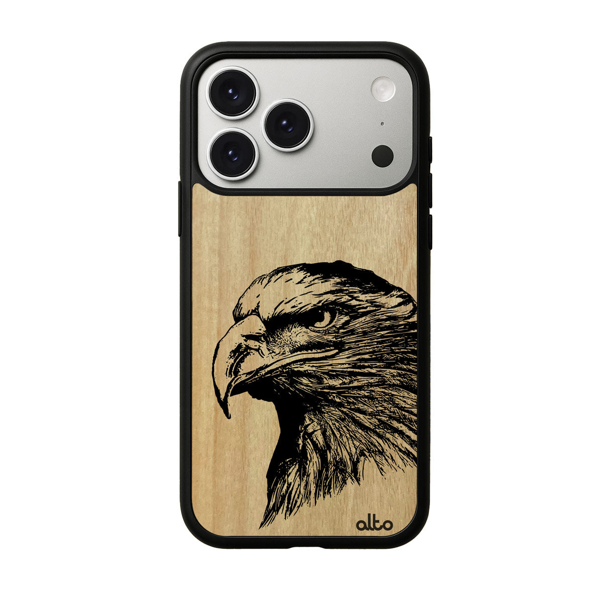 Anigre wood with Wolf design engraved wood phone case for iPhone 17 pro by Alto Collective