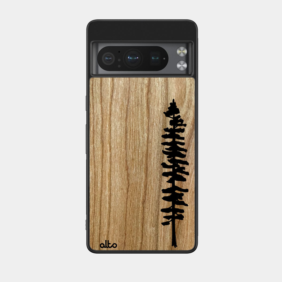 Cherry wood with Sitka Spruce design engraved wood phone case for Google Pixel Smartphones by Alto Collective