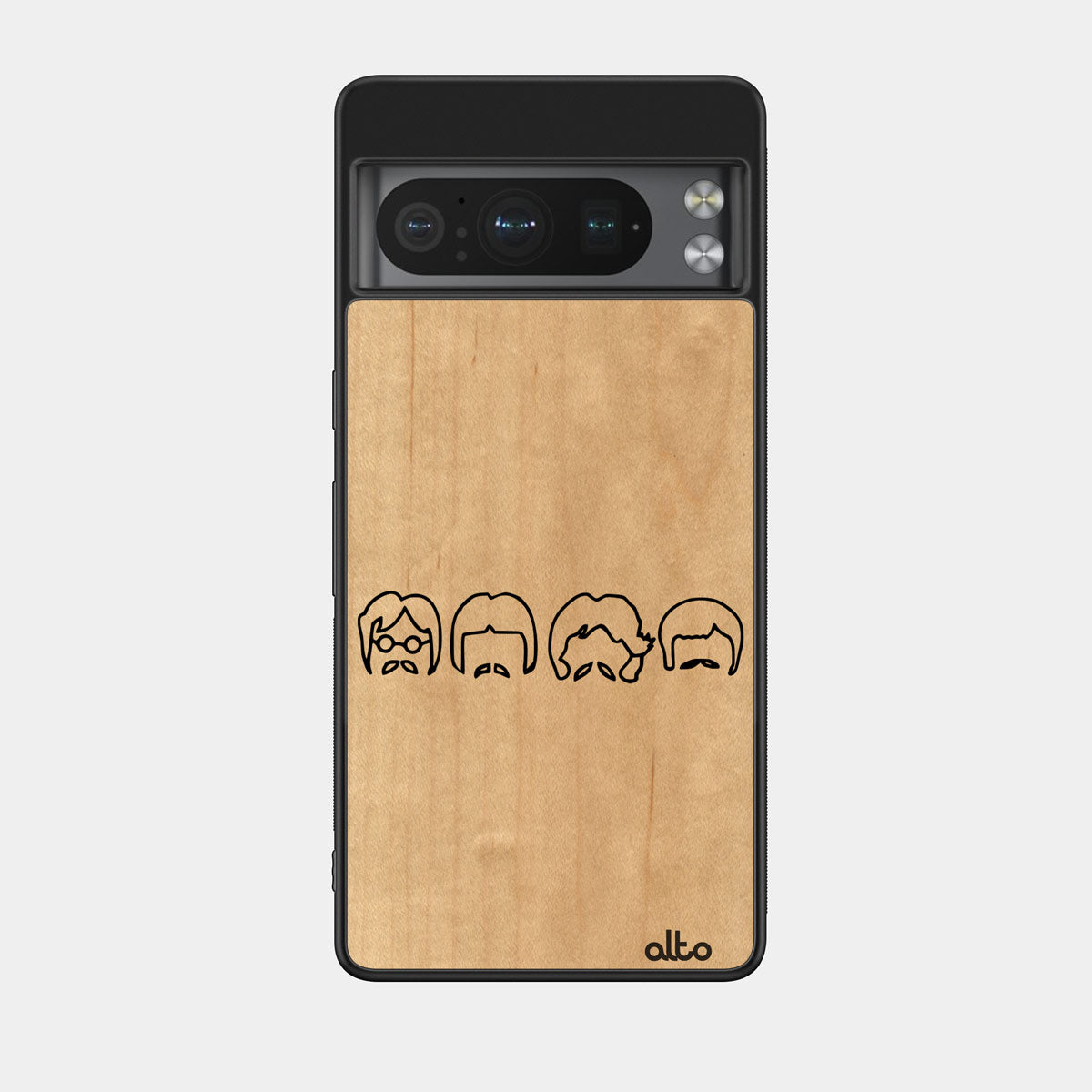 Maple wood with a beatles inspired design engraved wood phone case for Google Pixel Smartphones by Alto Collective