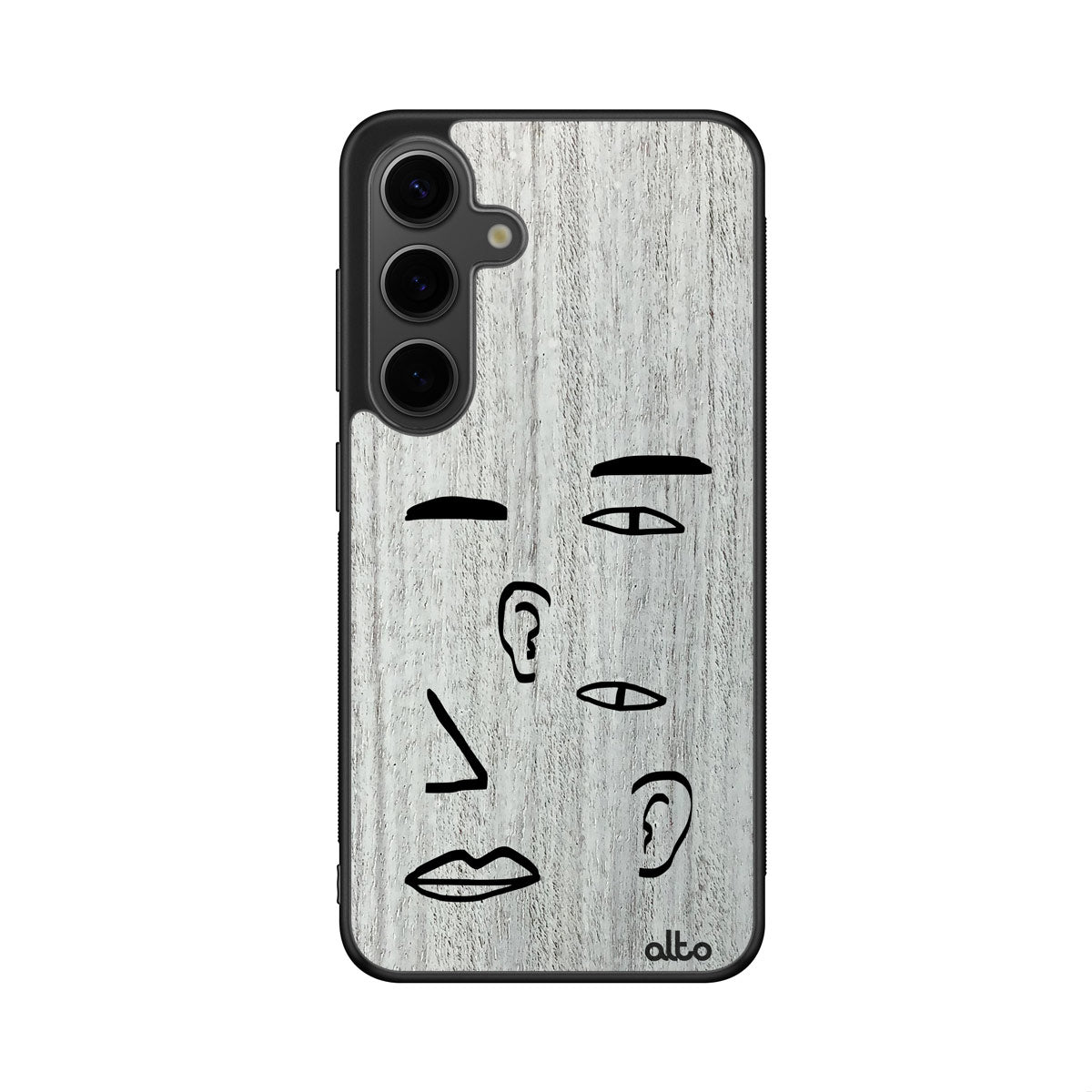 Whitewash Mahogany wood with a gallery minimalist face features design engraved wood phone case for iSamsung Galaxy Smartphones by Alto Collective