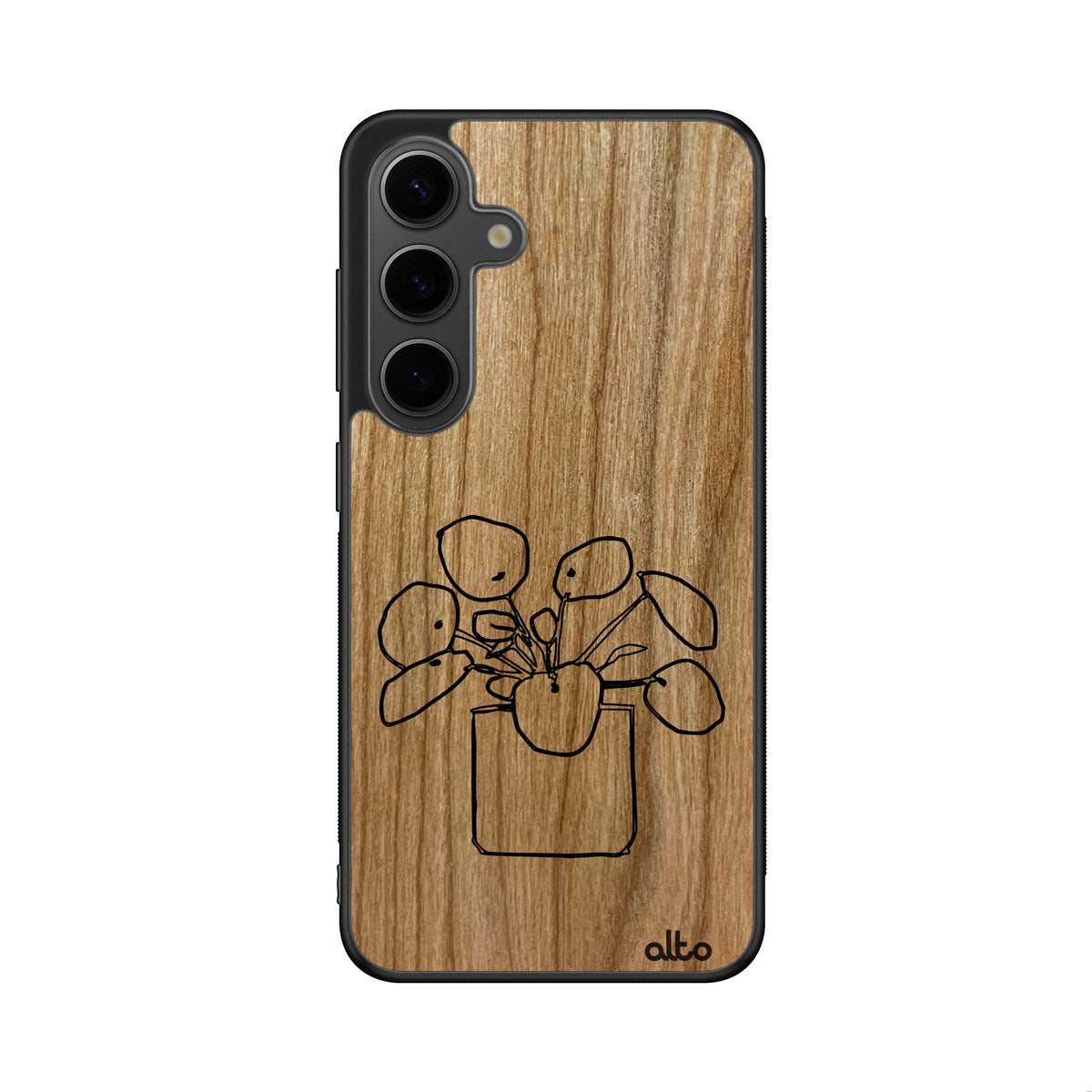 Cherry wood with a Money plant design engraved wood phone case for Samsung Galaxy Smartphones by Alto Collective
