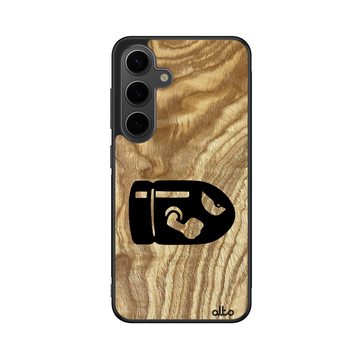 Olive wood with Bullet-Bill design engraved wood phone case for Samsung Galaxy Smartphones by Alto Collective