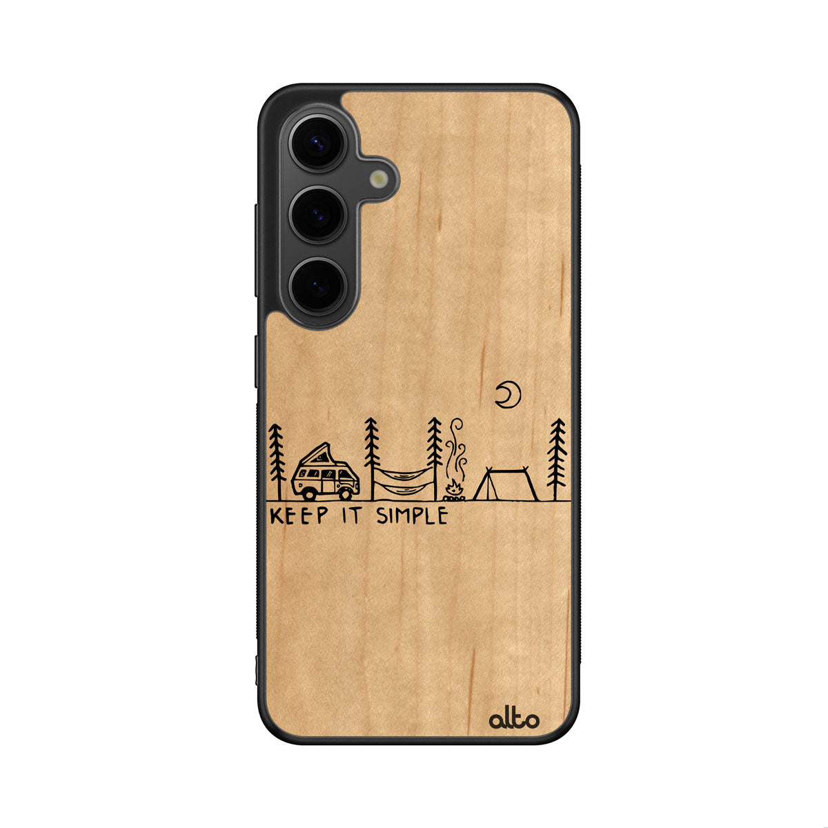 Maple wood with a Van Life Retro design engraved wood phone case for Samsung Galaxy Smartphones by Alto Collective