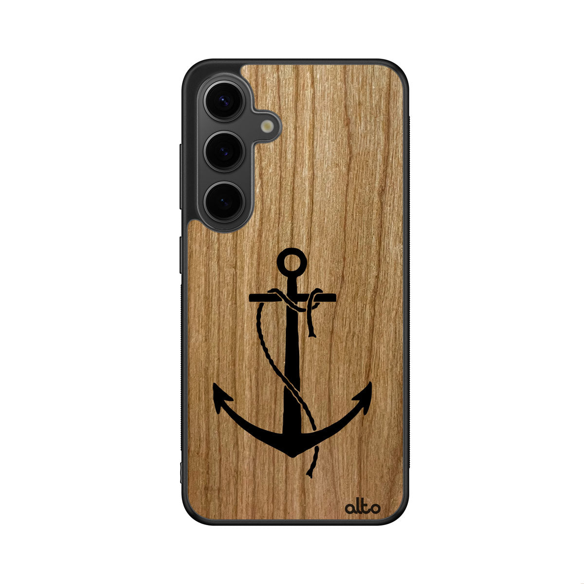 Cherry wood with an Anchor design engraved wood phone case for Samsung Galaxy Smartphones by Alto Collective