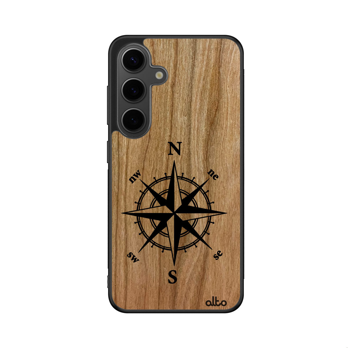 Cherry wood with a Compass design engraved wood phone case for iSamsung Galaxy Smartphones by Alto Collective