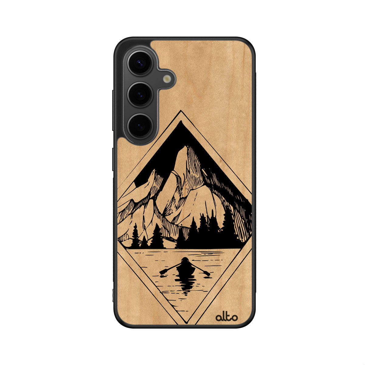 Maple wood with a Retreat kayak mountains design engraved wood phone case for Samsung Galaxy Smartphones by Alto Collective