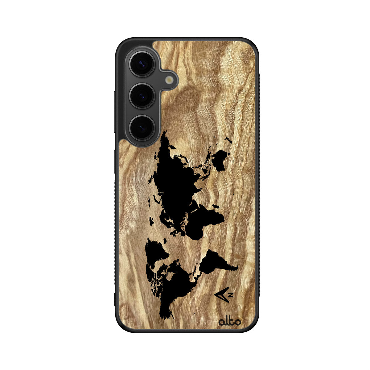 Olive wood with a World Map design engraved wood phone case for Samsung Galaxy Smartphones by Alto Collective