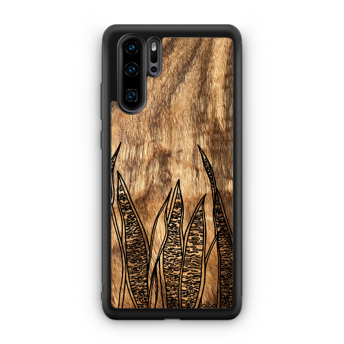 Huawei P40, P30 Pro, P30 Lite Wooden Case Snake Plant Design Olive Wood  Lightweight, Hand Crafted, Carved Phone Case