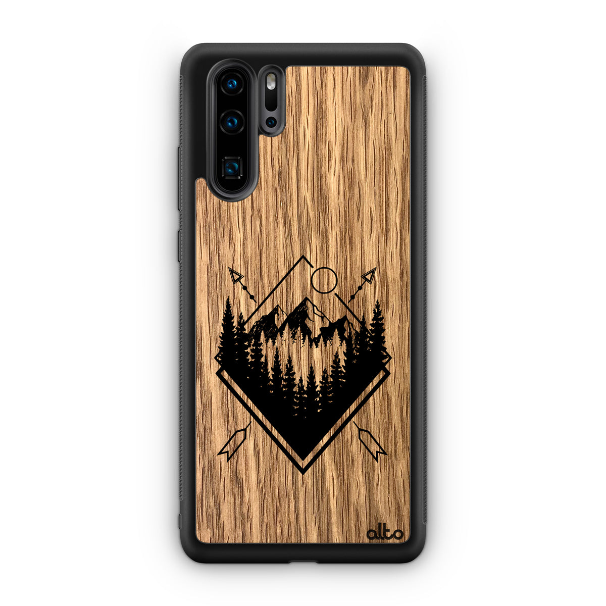 Huawei P40, P30 Pro, P30 Lite Wooden Case -Explore Design Oak Wood  Lightweight, Hand Crafted, Carved Phone Case