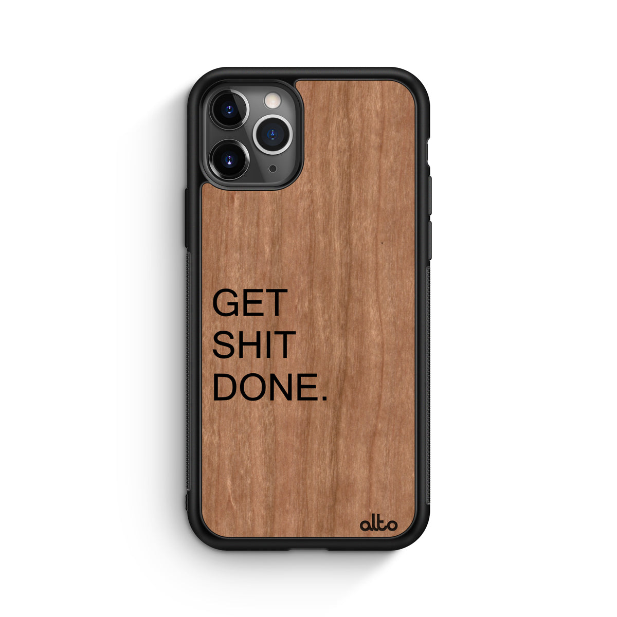 Apple iPhone 17, 16, 15 Wooden Case Get Shit Done Design Cherry Wood |Lightweight, Hand Crafted, Carved Phone Case