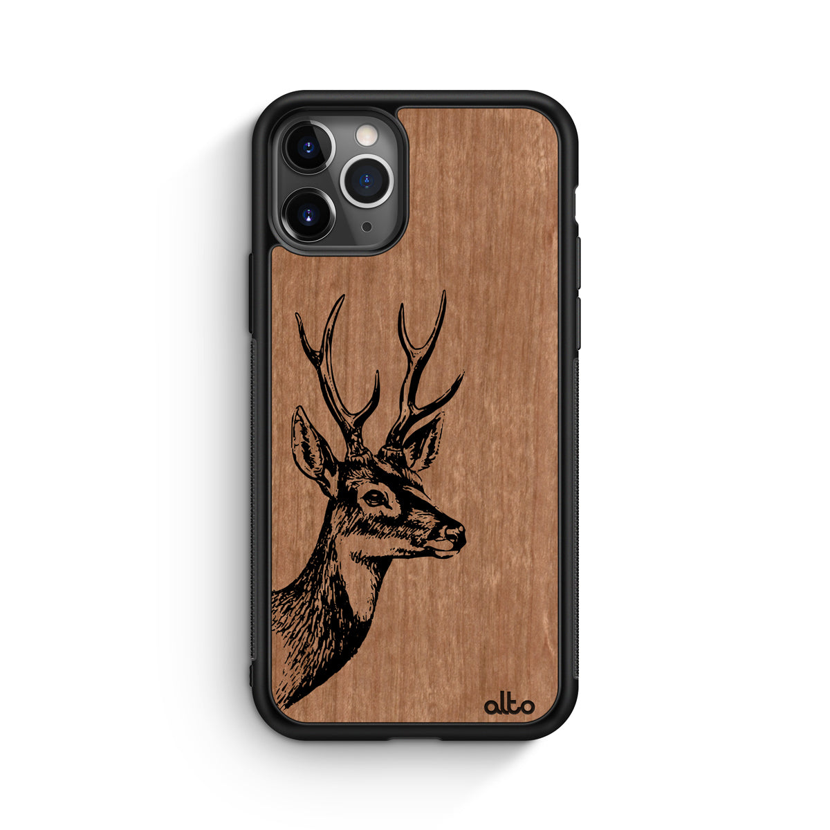 Apple iPhone 17, 16, 15 Wooden Case DeerDesign Cherry Wood |Lightweight, Hand Crafted, Carved Phone Case