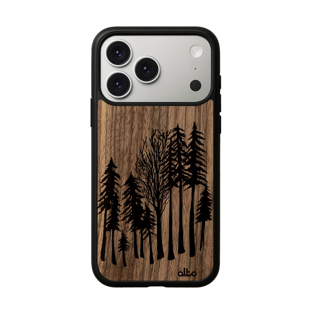  Walnut wood with forest design engraved wood phone case for iPhone 17 pro by Alto Collective