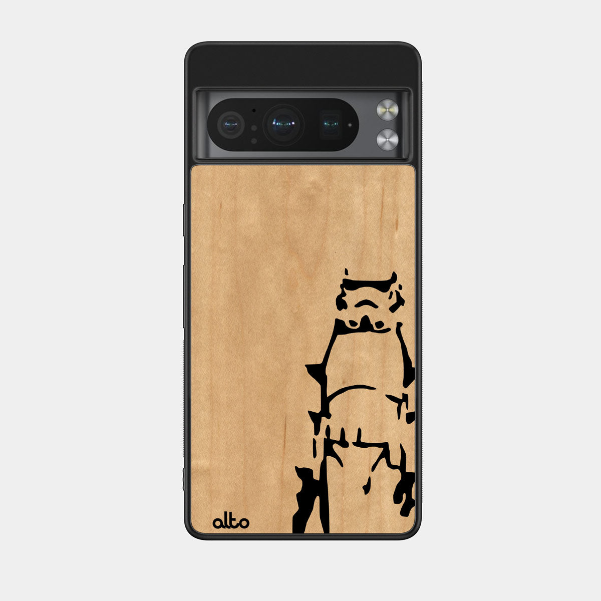 Maple wood with a Rogue Stormtrooper design engraved wood phone case for Google Pixel Smartphones by Alto Collective