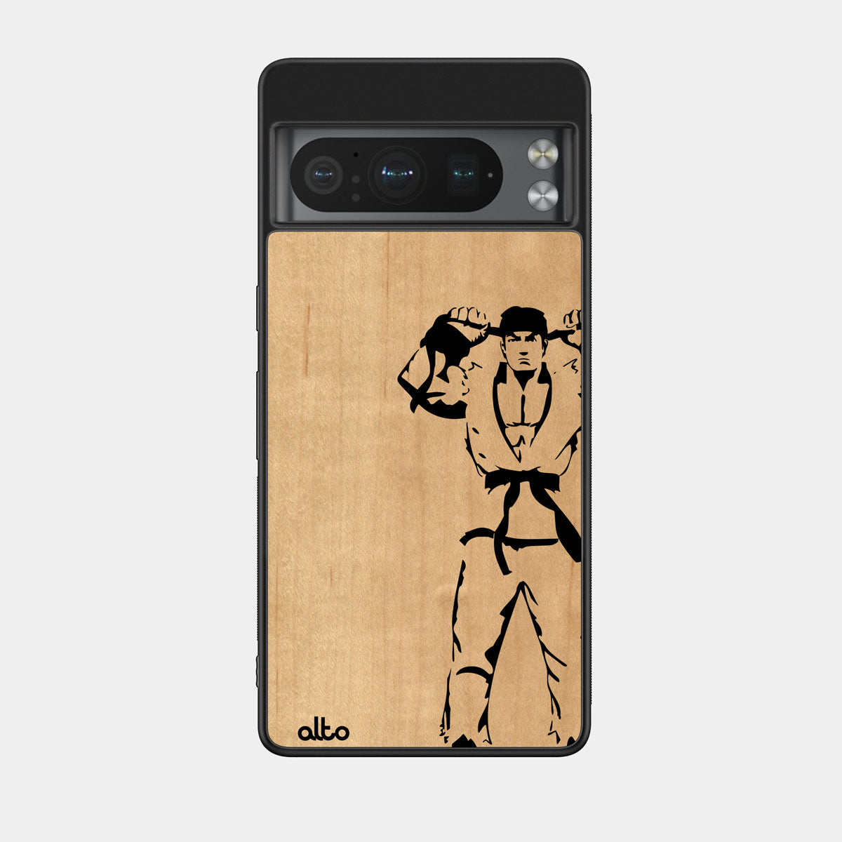 Maple wood with Ryu Street fighter design engraved wood phone case for Google Pixel Smartphones  by Alto Collective