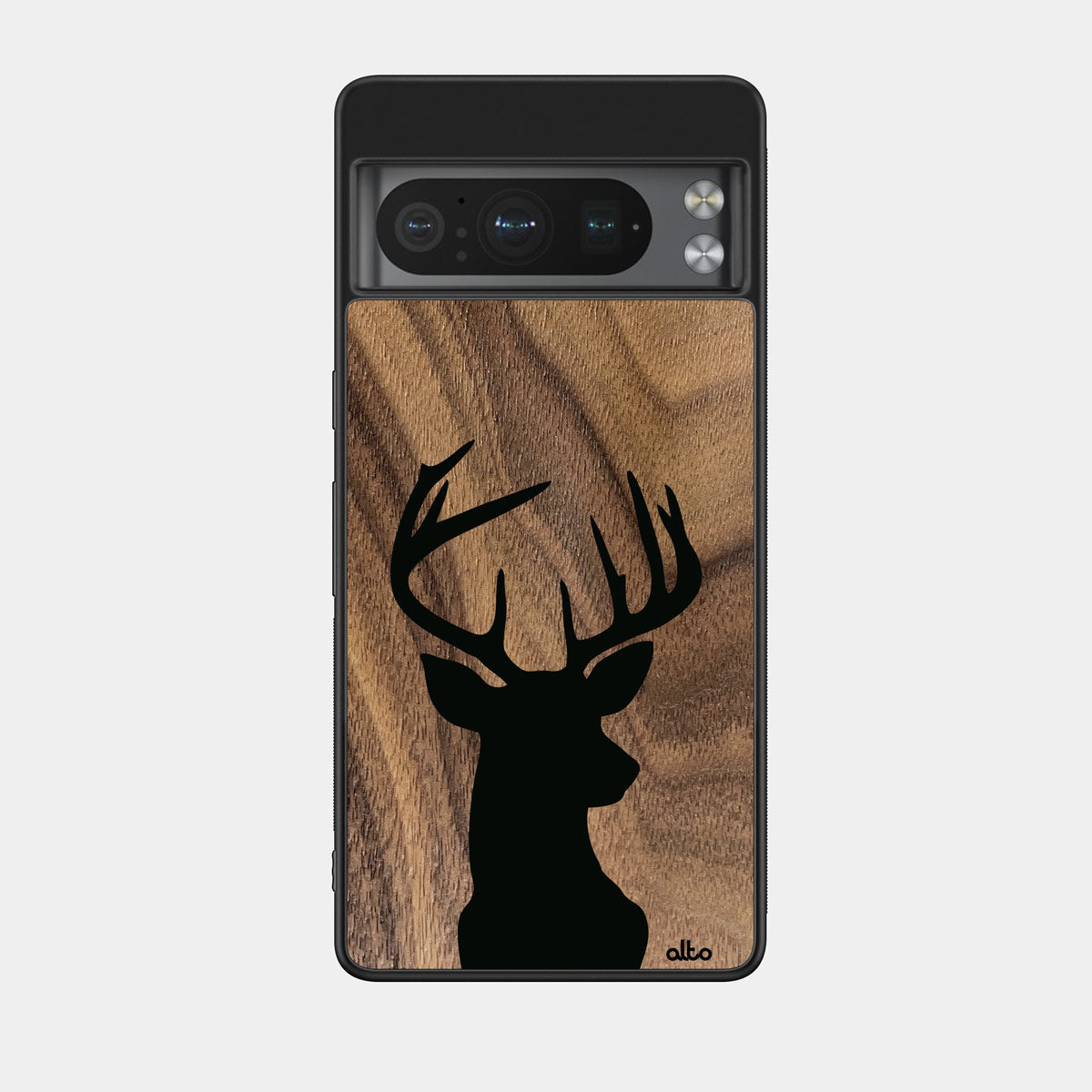 Walnut wood with Buck design engraved wood phone case for Google Pixel Smartphones by Alto Collective