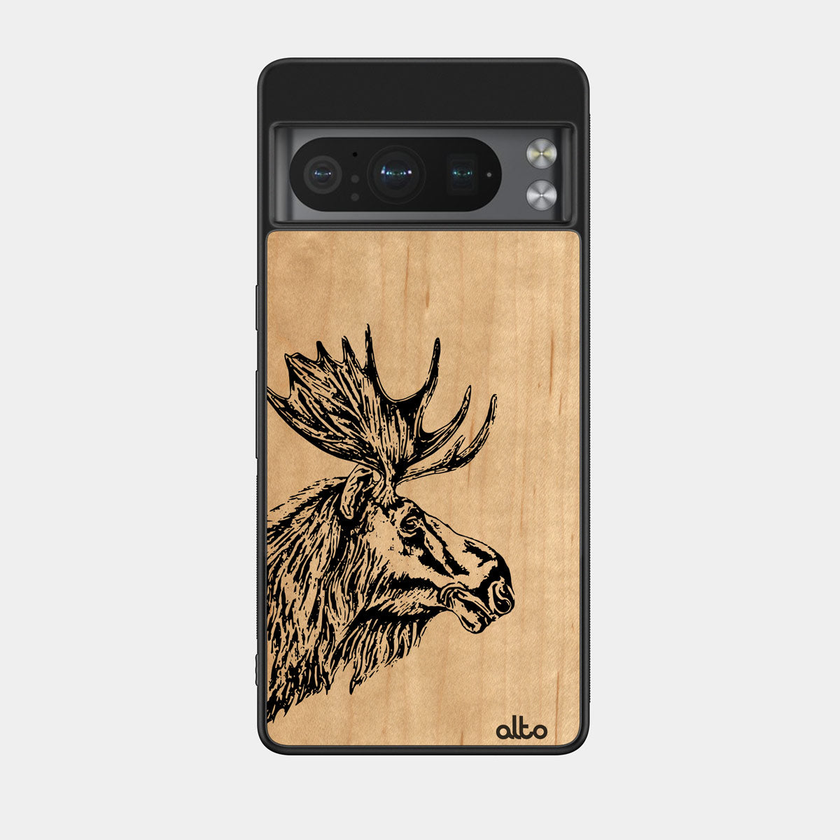 Maple wood with Moose design engraved wood phone case for Google Pixel Smartphones by Alto Collective