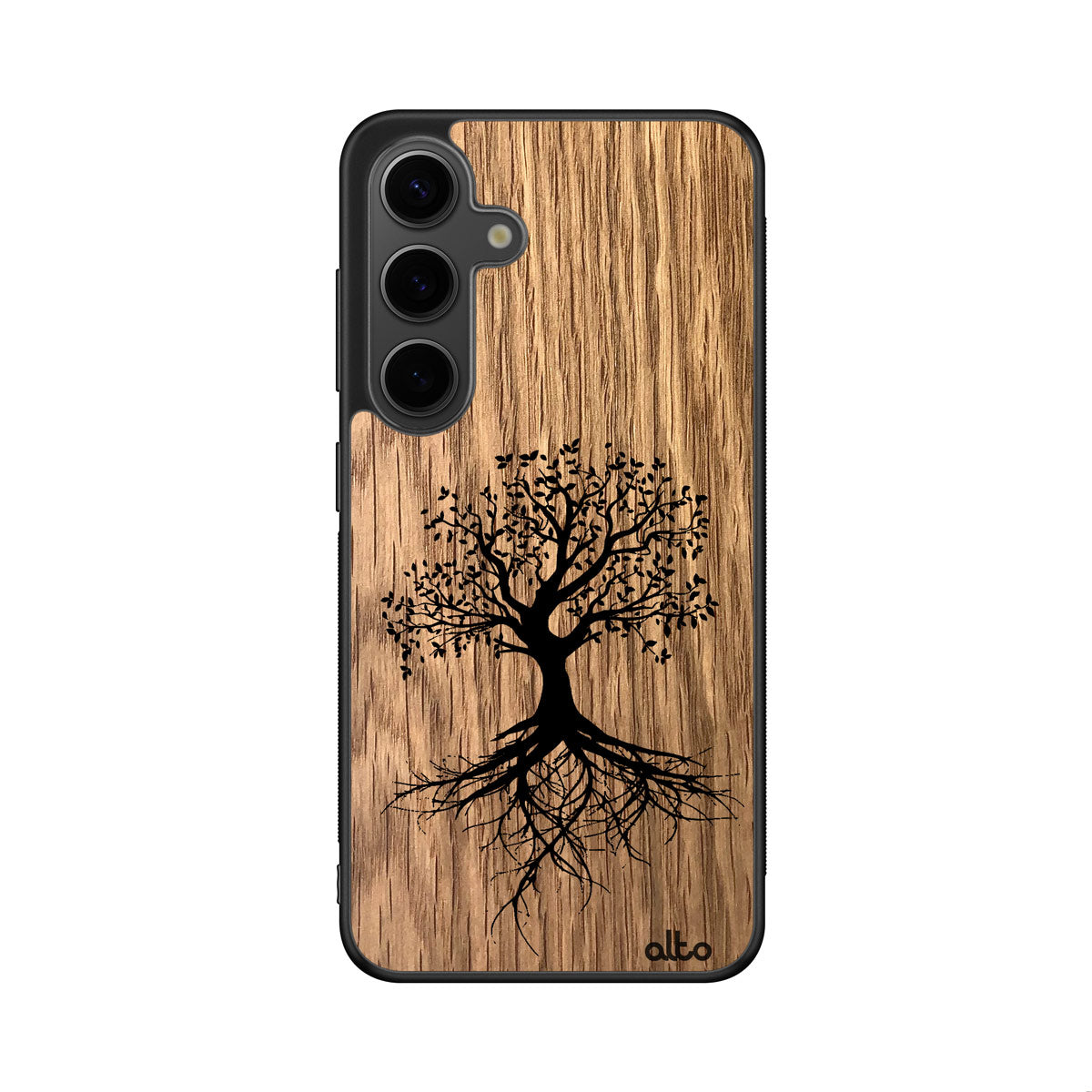Oak wood with Tree of life with reaching roots engraved wood phone case for Samsung S25 by Alto Collective