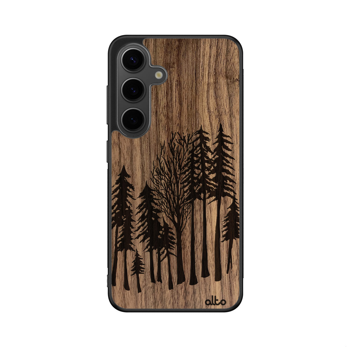 Walnut wood with forest design engraved wood phone case for Samsung S25 by Alto Collective