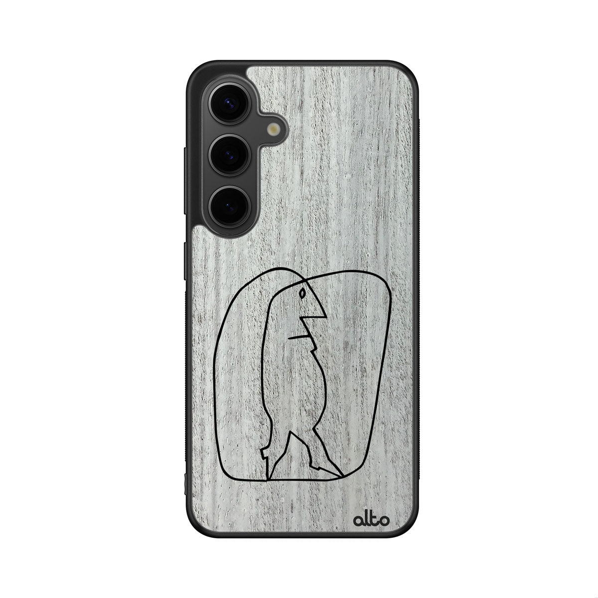 Whitewash Mahogany wood with a gallery line drawing walking in circles design engraved wood phone case for Samsung Galaxy Smartphones by Alto Collective