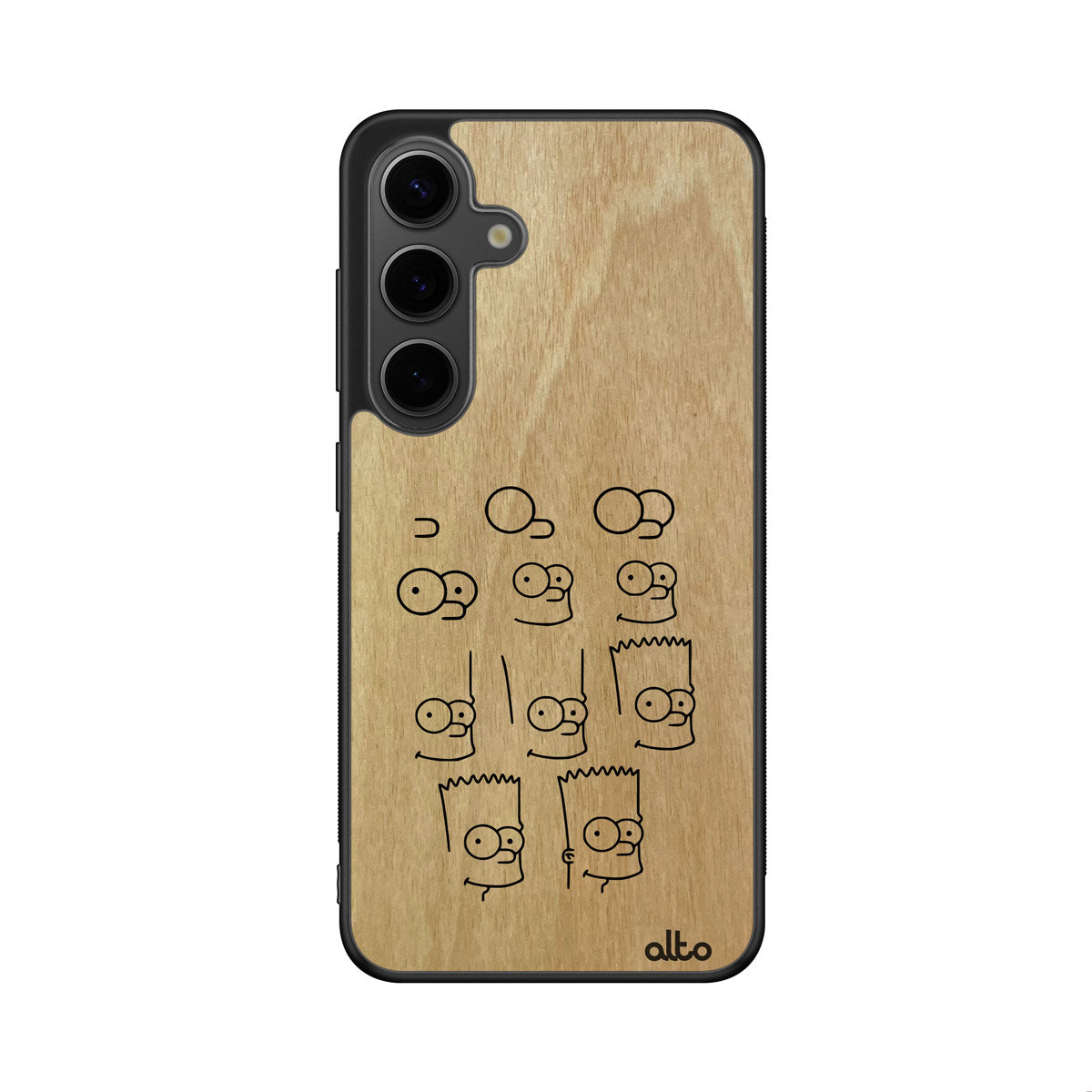 Anigre wood with a Bart Simpson drawing design engraved wood phone case for iSamsung Galaxy Smartphones by Alto Collective