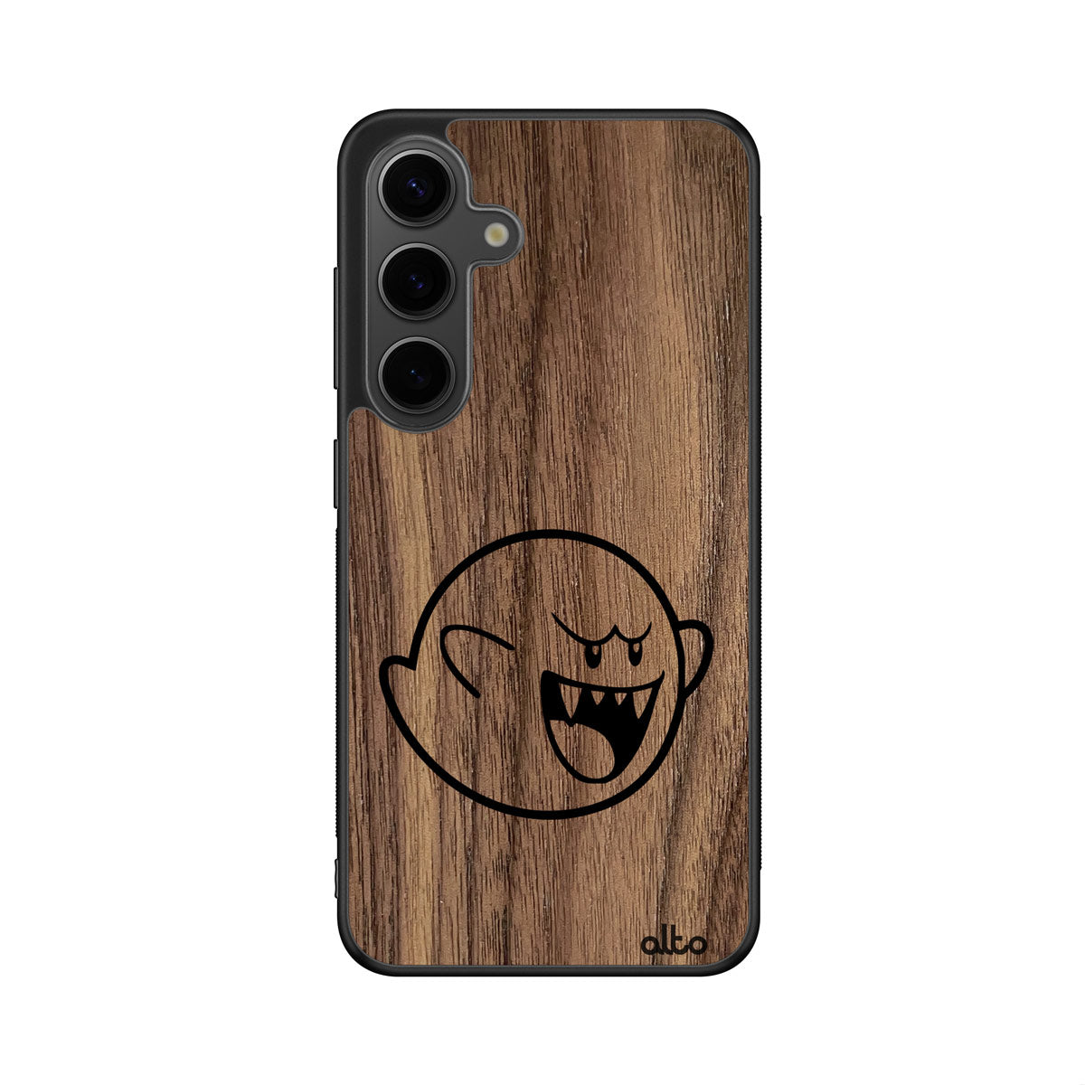 Walnut wood with BOO design engraved wood phone case for Samsung Galaxy Smartphones by Alto Collective