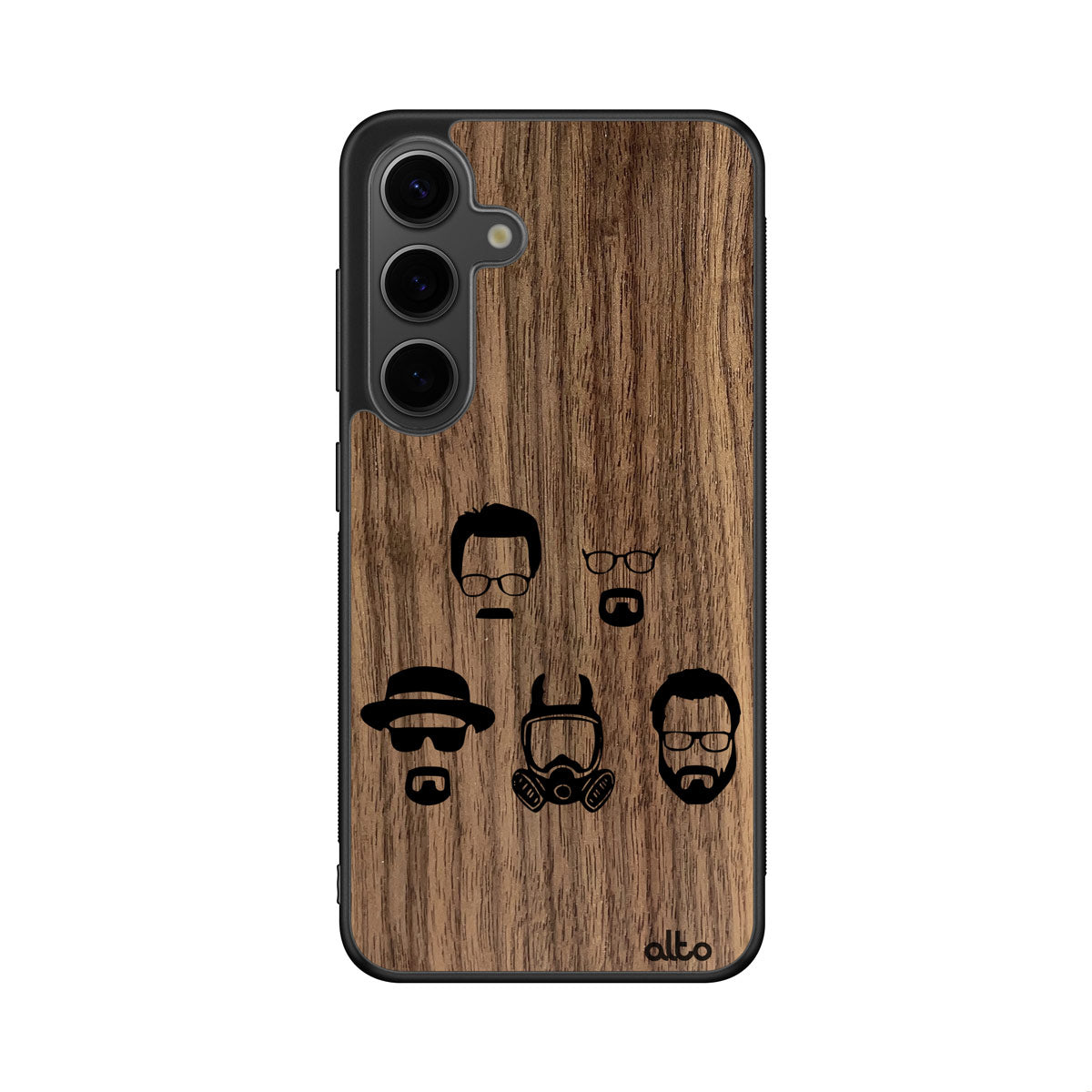 Walnut wood with Walter white faces design engraved wood phone case for Samsung Galaxy Smartphones by Alto Collective