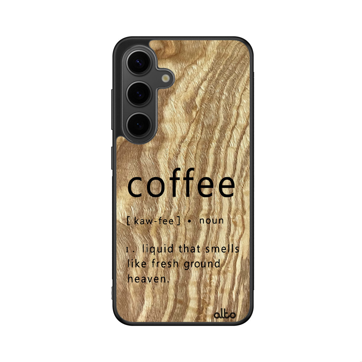 Olive wood with a Coffee Definition design engraved wood phone case for Samsung Galaxy Smartphones by Alto Collective