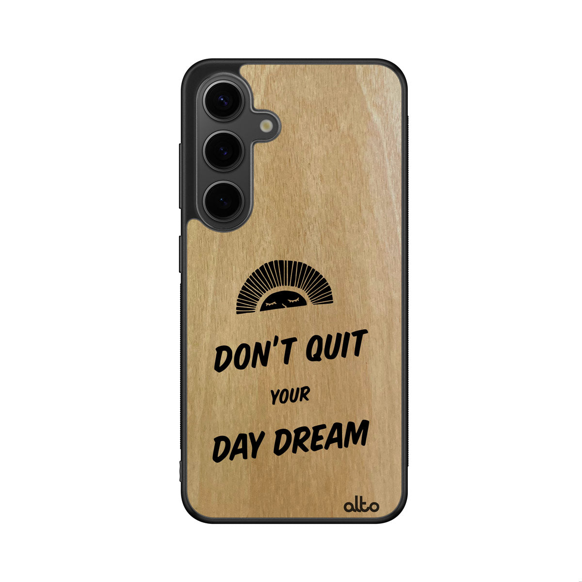 Anigre wood with a "don't Quit your day dream" quote design engraved wood phone case for iSamsung Galaxy Smartphones by Alto Collective