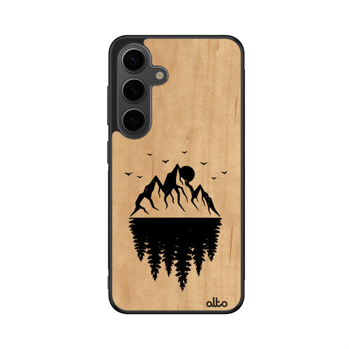 Maple wood with Reflections mountains and trees design engraved wood phone case for iSamsung Galaxy Smartphones by Alto Collective 
