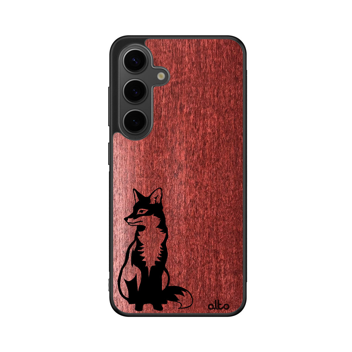 Ruby Tinted Maple wood with Fox design engraved wood phone case for Samsung Galaxy Smartphones by Alto Collective