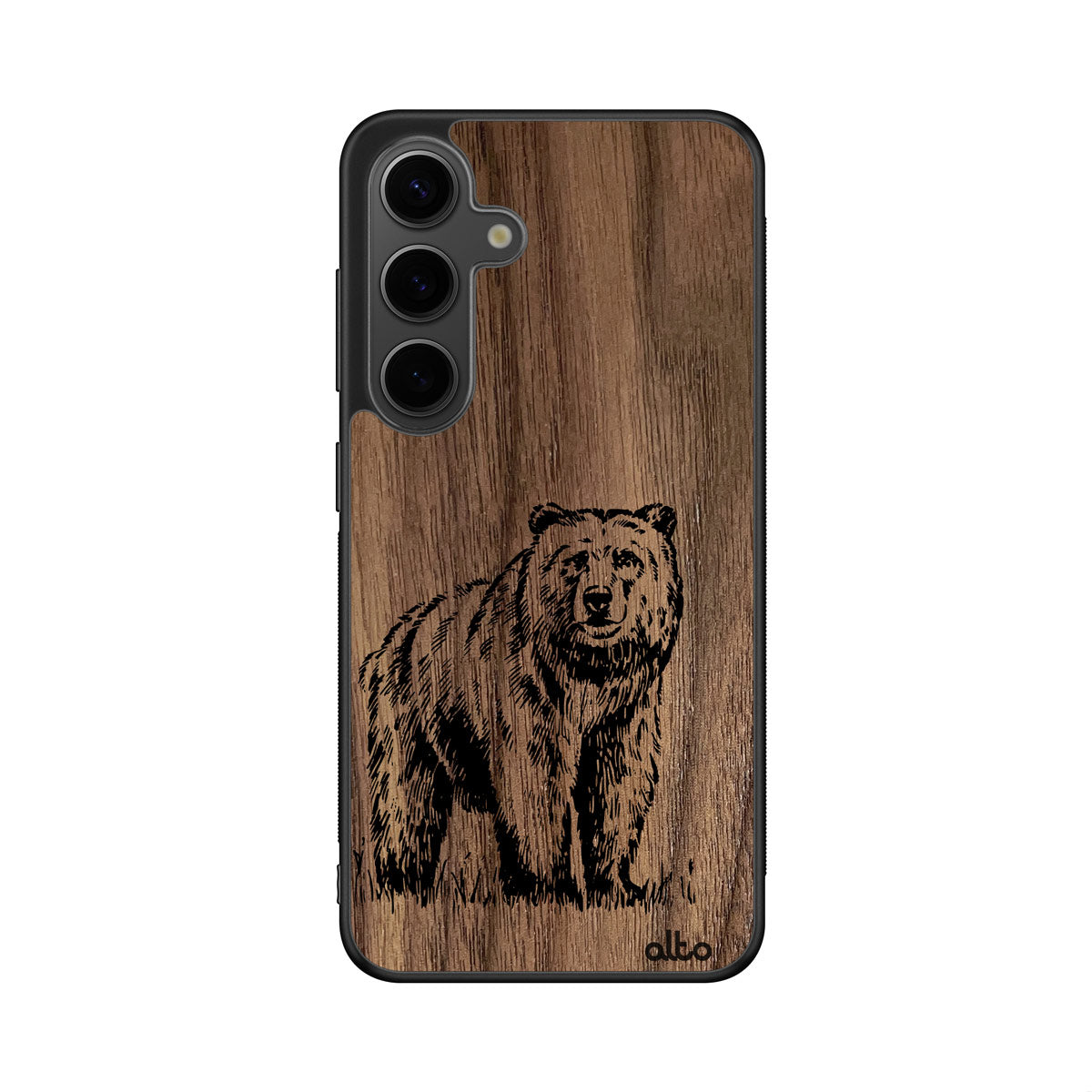 Walnut wood with Grizzly Bear design engraved wood phone case for Samsung Galaxy Smartphones by Alto Collective 