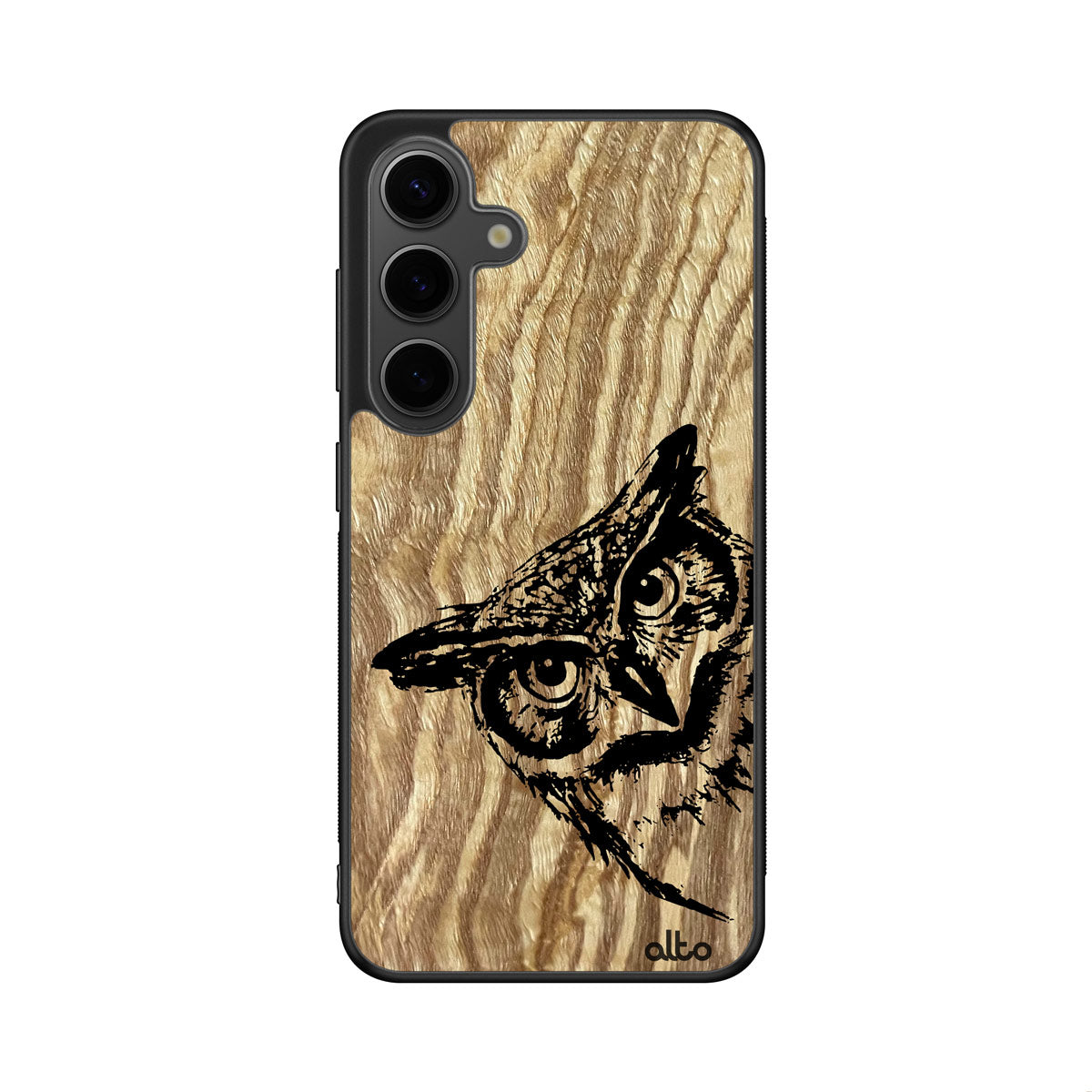 Olive wood with Owl design engraved wood phone case for Samsung Galaxy Smartphones by Alto Collective