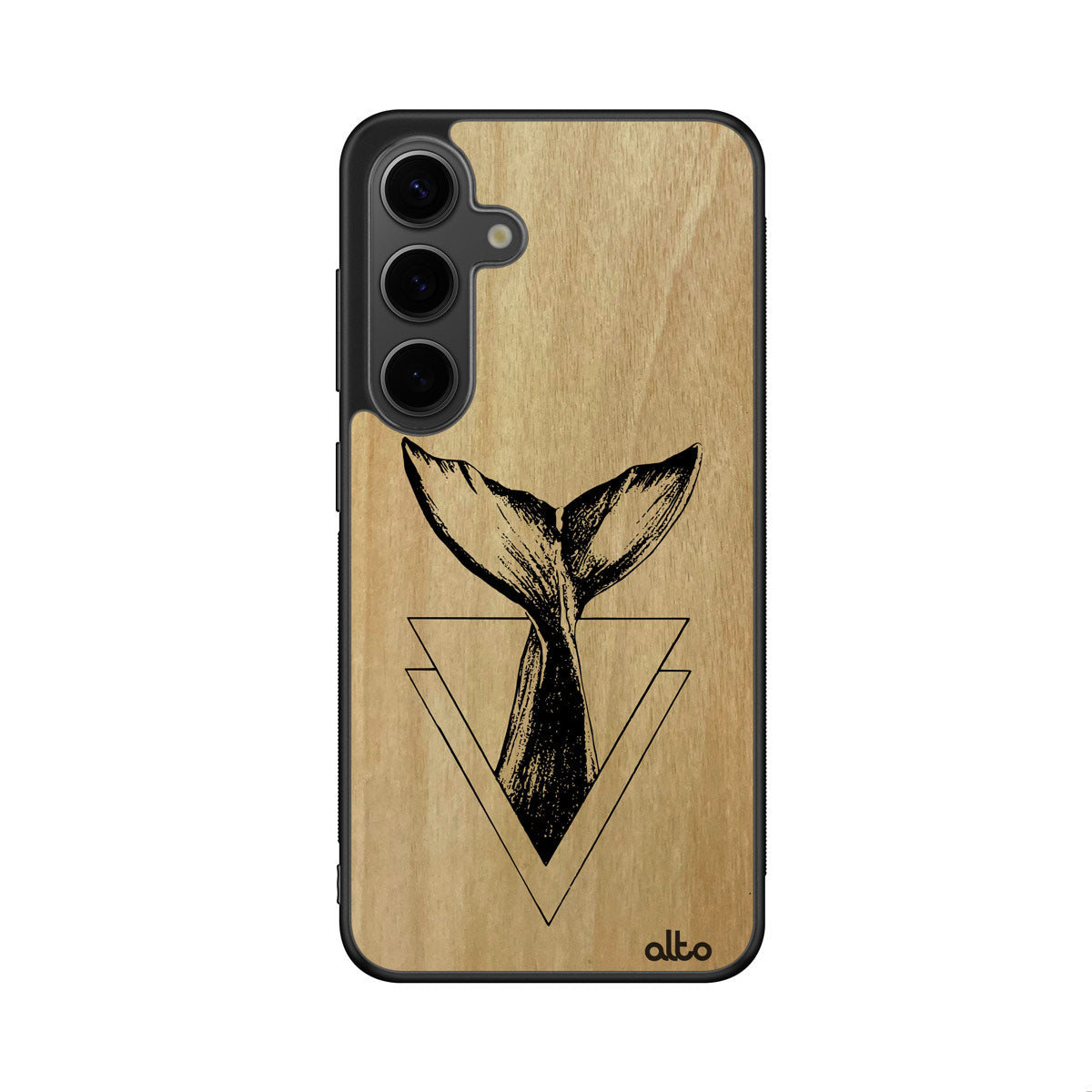 Anigre wood with a Whale Tail design engraved wood phone case for Samsung Galaxy Smartphones by Alto Collective