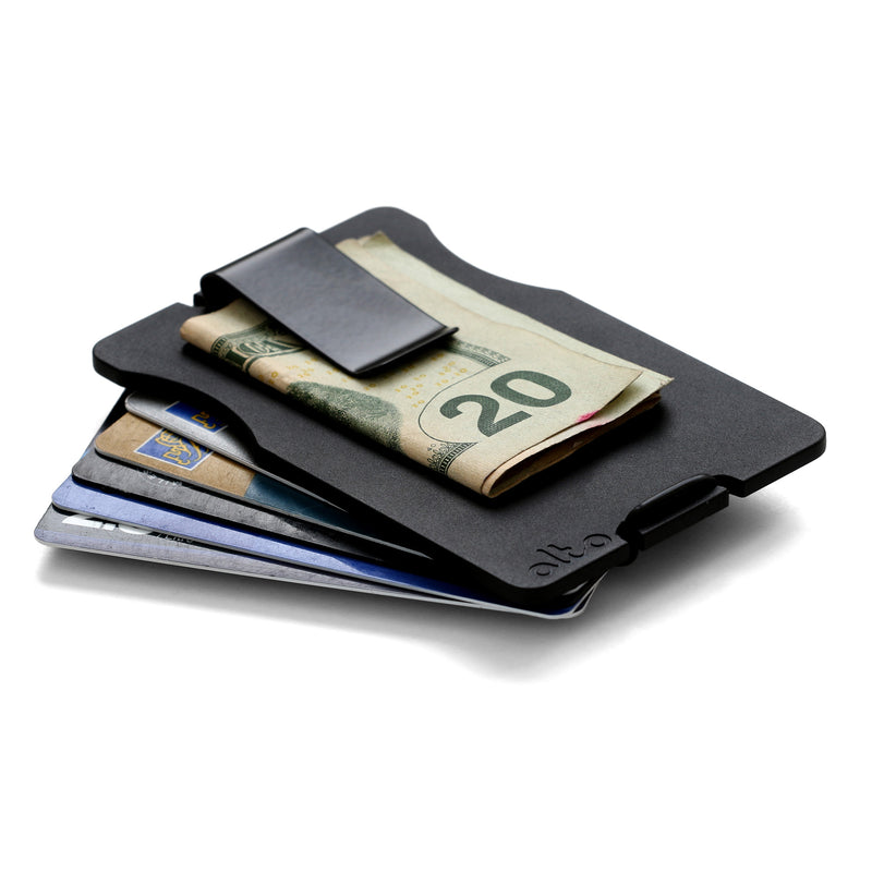 Aluminum wallet with cash and cards