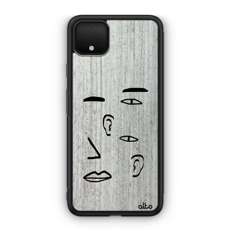 Google Pixel 9 Pro XL, 8 Pro, 7 Pro Wooden Case - Eyes And Ears Design | Whitewash Mahogany |Lightweight, Hand Crafted, Carved Phone Case