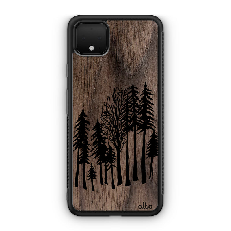 Google Pixel 6, 6Pro, 5A Wooden Case - Forest Design | Walnut Wood |Lightweight, Hand Crafted, Carved Phone Case