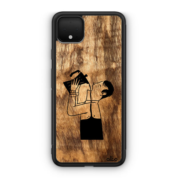 Google Pixel 9 Pro XL, 8 Pro, 7 Pro Wooden Case - Free Coffee Design | Olive Wood |Lightweight, Hand Crafted, Carved Phone Case