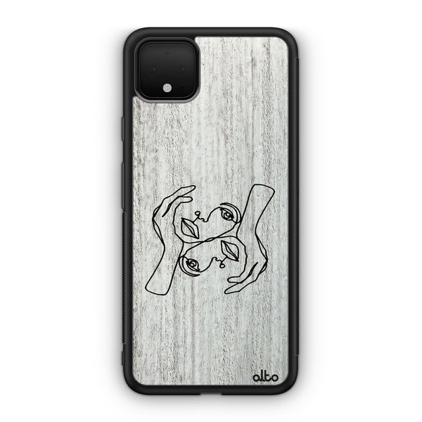 Google Pixel 10 Pro XL, 9 Pro, 8 Wooden Case - Head In Hands Design | Whitewash Mahogany |Lightweight, Hand Crafted, Carved Phone Case