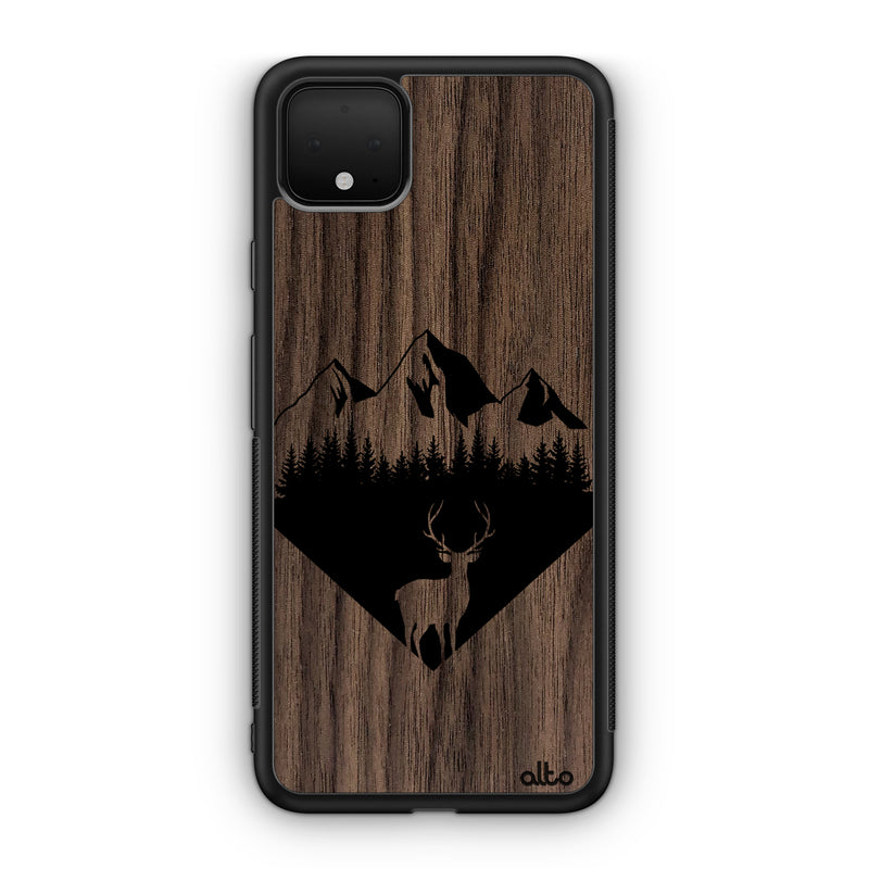 Google Pixel 6, 6Pro, 5A Wooden Case - Backcountry Design | Walnut Wood |Lightweight, Hand Crafted, Carved Phone Case