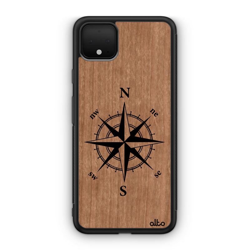 Google Pixel 6, 6Pro, 5A  Wooden Case - Compass Design | Cherry Wood |Lightweight, Hand Crafted, Carved Phone Case