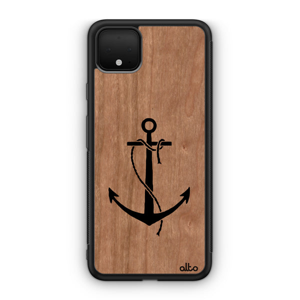 Google Pixel 9 Pro XL, 8 Pro, 7 Pro Wooden Case - Anchor Design | Cherry Wood |Lightweight, Hand Crafted, Carved Phone Case