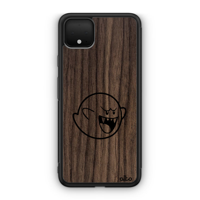 Google Pixel 6, 6Pro, 5A Wooden Case -BOO Design | Walnut Wood |Lightweight, Hand Crafted, Carved Phone Case