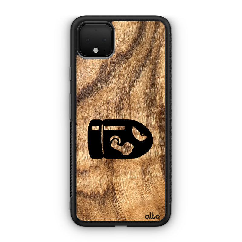 Google Pixel 6, 6Pro, 5A Wooden Case - Bullet Bill Design | Olive Wood |Lightweight, Hand Crafted, Carved Phone Case
