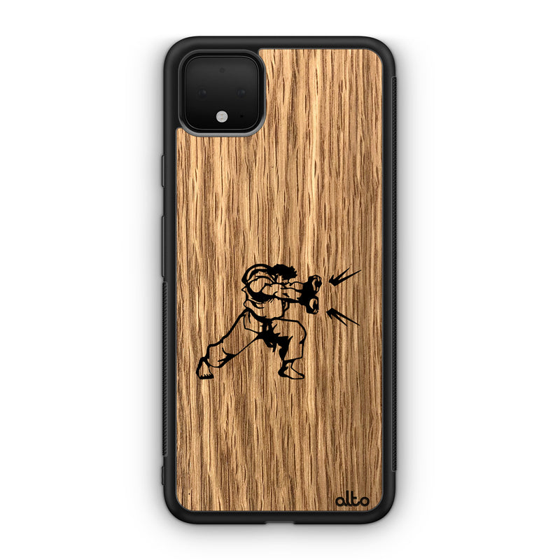 Google Pixel 9 Pro XL, 8 Pro, 7 Pro Wooden Case - Hadauken Design | Oak Wood |Lightweight, Hand Crafted, Carved Phone Case