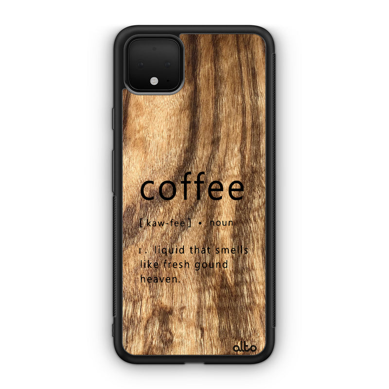 Google Pixel 6, 6Pro, 5A Wooden Case - Coffee Design | Olive Wood |Lightweight, Hand Crafted, Carved Phone Case