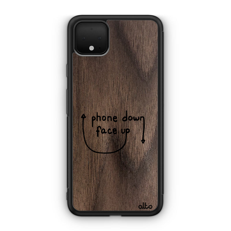 Google Pixel 6, 6Pro, 5A Wooden Case -Face Up Design | Walnut Wood |Lightweight, Hand Crafted, Carved Phone Case