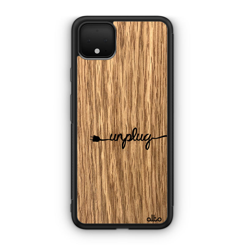 Google Pixel 6, 6Pro, 5A Wooden Case - Unplug Design | Oak Wood |Lightweight, Hand Crafted, Carved Phone Case