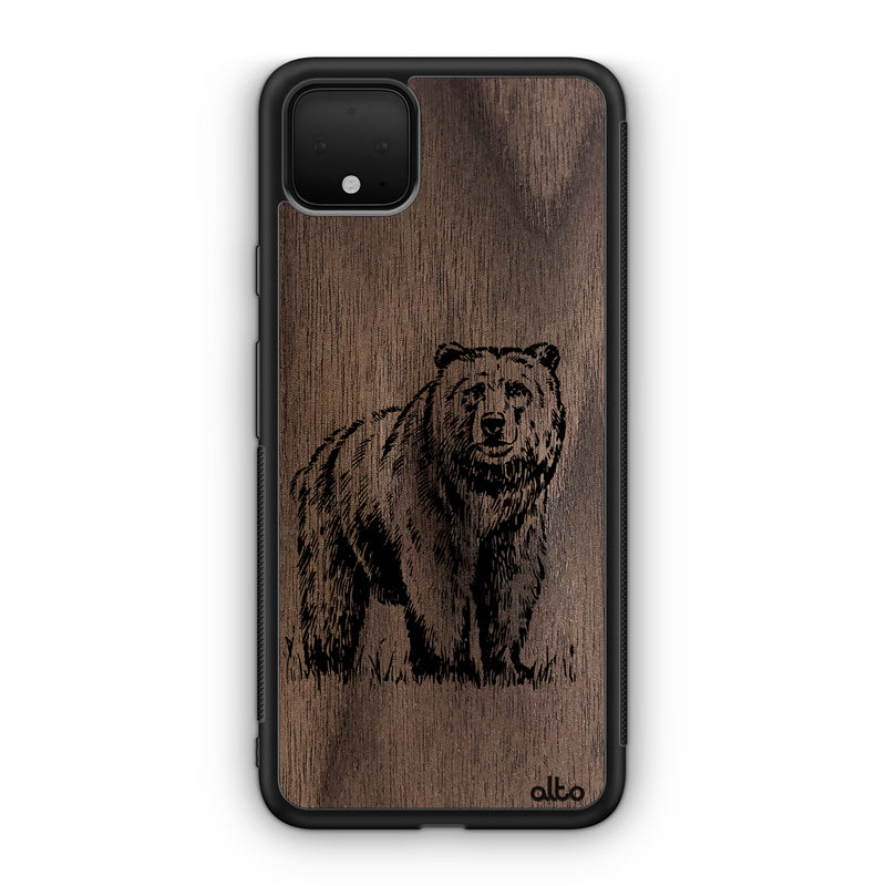 Google Pixel 6, 6Pro, 5A Wooden Case - Grizzly Design | Walnut Wood |Lightweight, Hand Crafted, Carved Phone Case