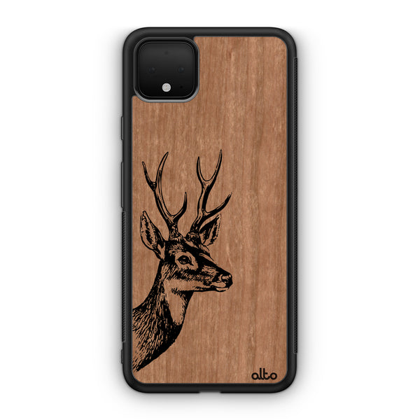 Google Pixel 9 Pro XL, 8 Pro, 7 Pro Wooden Case - Deer Design | Cherry Wood |Lightweight, Hand Crafted, Carved Phone Case