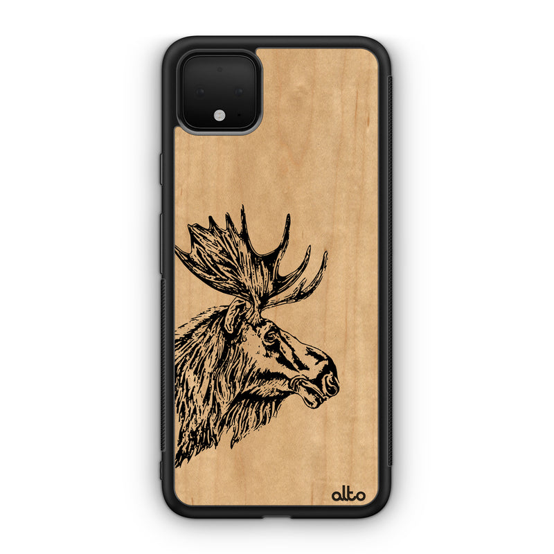 Google Pixel 6, 6Pro, 5A Wooden Case - Moose Design | Maple Wood |Lightweight, Hand Crafted, Carved Phone Case